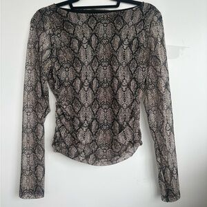 Snakeskin Print Long Sleeve Top semi sheer rouched